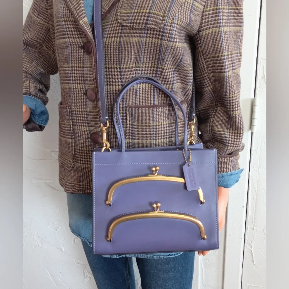 Coach Cashin Carry Tote 22, Double Kisslock, Purple - Picture 6 of 15